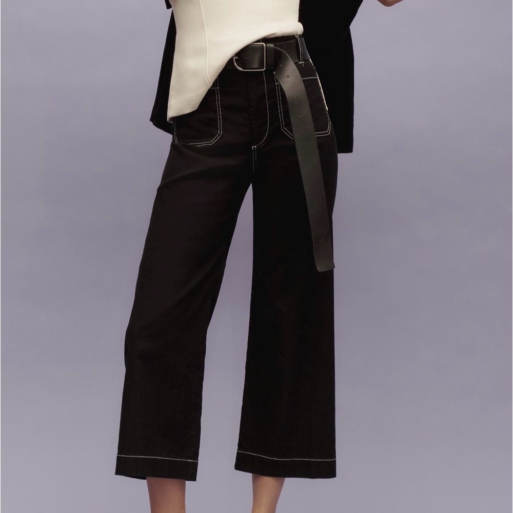 Maeve Black Wide-Leg Cropped Pants with Contrast Stitching - Picture 4 of 5